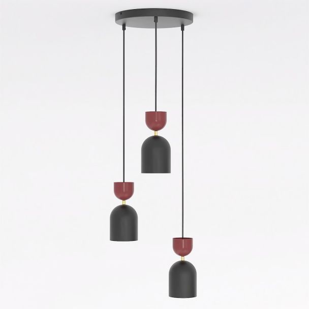 EMIBIG 1737/3PREM GAUDI 3PREM BLACK BURGUNDY Lampa wisząca