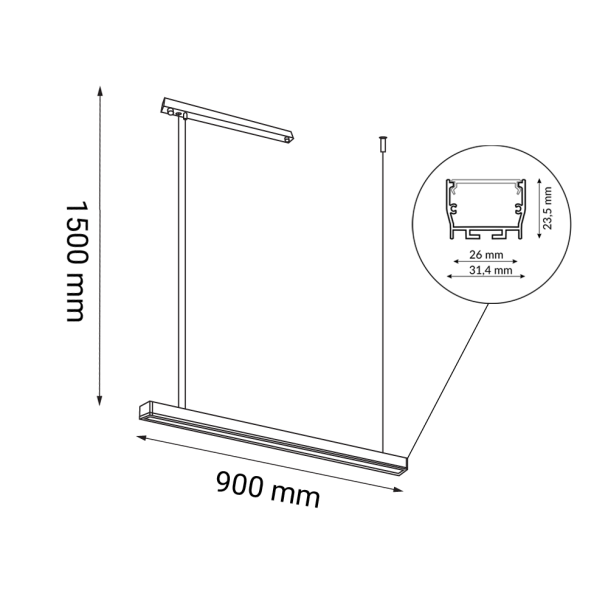 ANTIGO Lampa wisząca Hiate Line - Czarna (900 mm) 4000K 1846