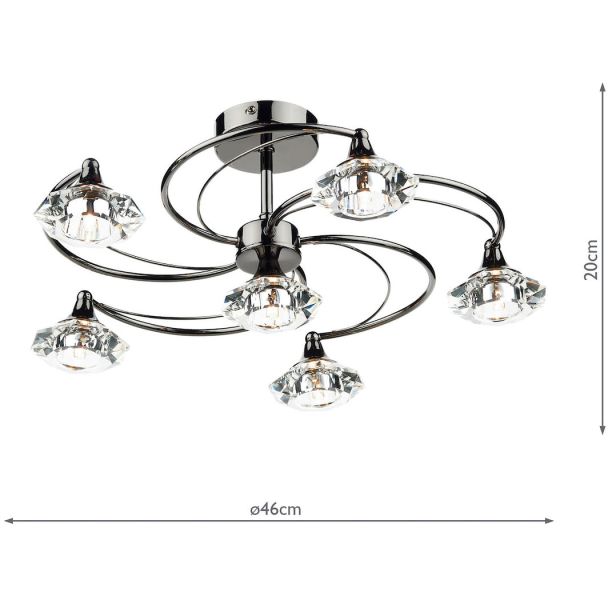 DAR LUT0667 LUTHER 6LT SEMI FLUSH CW CRYSTAL GLASS BLK CHR