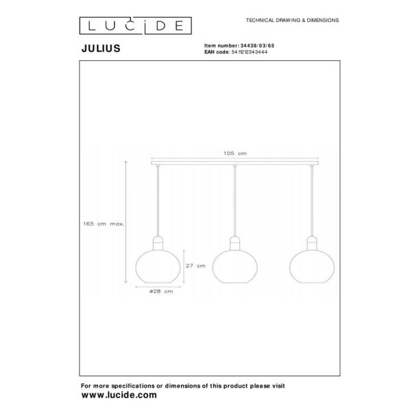 LUCIDE 34438/03/65 JULIUS LAMPA WISZĄCA