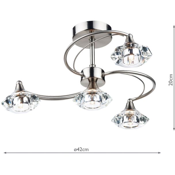 DAR LUT0446 LUTHER 4LT SEMI FLUSH CW CRYSTAL GLASS SAT CHR