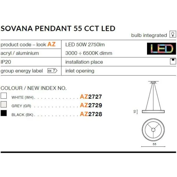 AZZARDO AZ2727 Sovana Pendant 55 CCT (white)