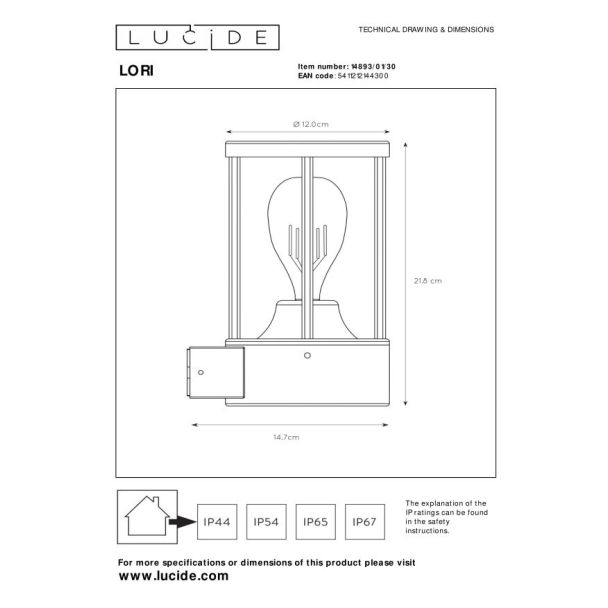 LUCIDE LORI 14893/01/30 LAMPA ŚCIENNA - ZEWNĘTRZNA