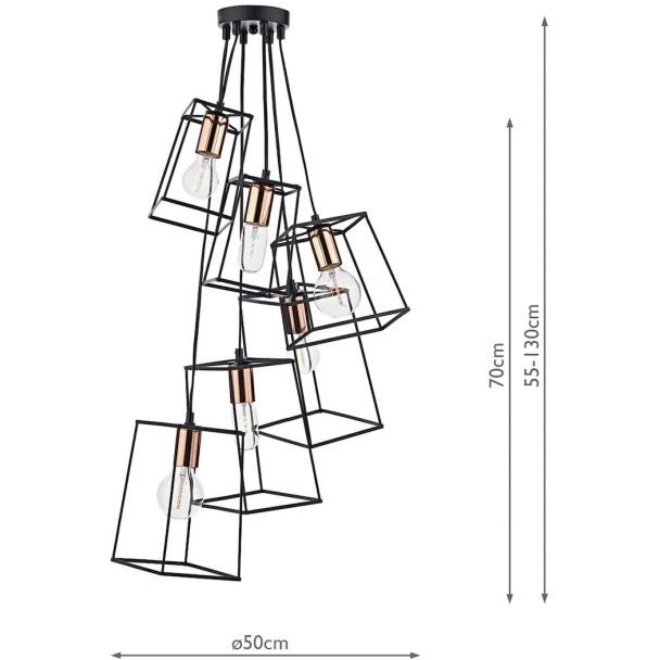 DAR TOW0622 TOWER 6LT CLUSTER PENDANT BLACK COPPER