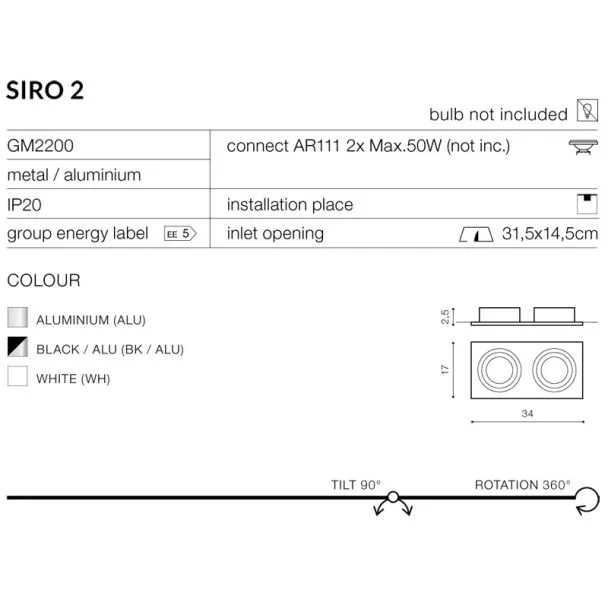 AZZARDO GM2200-ALU / AZ0770 Siro 2 (aluminium) Lampa wpuszczane