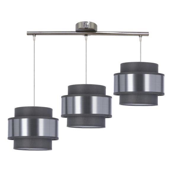 CANDELLUX 33-18502 HARE LAMPA WISZĄCA CHROMOWY 3X60W E27 ABAŻUR SZARY+SREBRNY