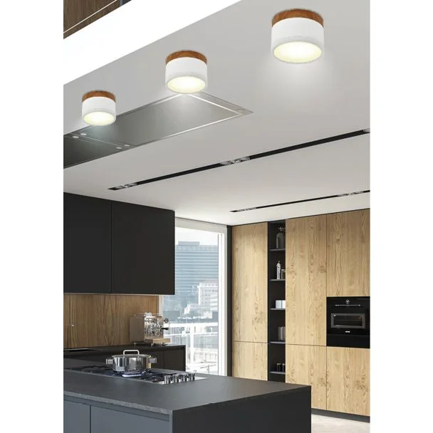 CANDELLUX 2273648 OPRAWA SUFITOWA TUBA 9W LED 4000K BIAŁY+DREWNIANY ŚR. 8,8 CM