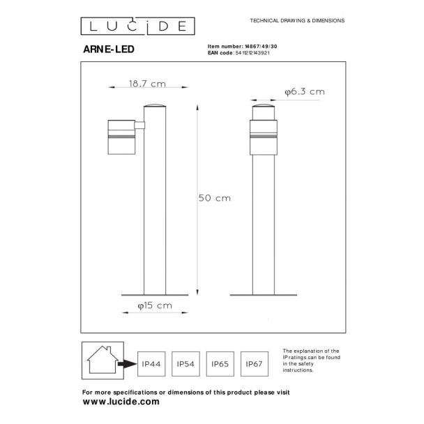 LUCIDE ARNE-LED 14867/49/30 LAMPA STOJĄCA - ZEWNĘTRZNA NOWOCZESNA