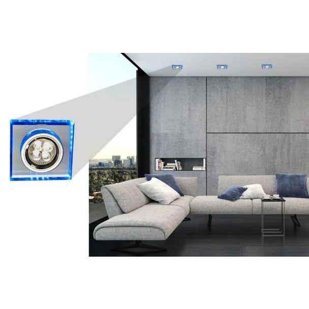 CANDELLUX 2226934 SS-22 CH/TR+BL GU10 50W+LED SMD 2 1W NIEBIESKI 230V CHROM oczko sufitowe lampa sufitowa STAŁA KWADRATOWA SZKŁO TRANSPARENTNE