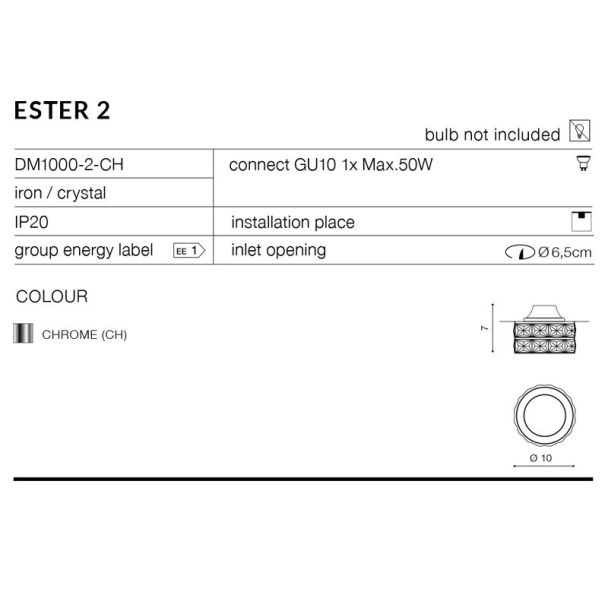 AZZARDO DM1000-2-CH / AZ1451 Ester 2 (chrome) Oczko sufitowe