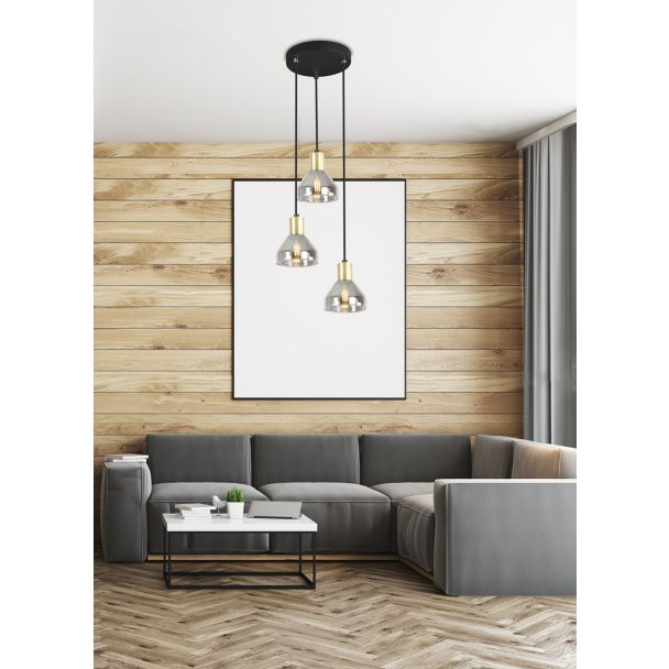 CANDELLUX 33-78995 LAMPA WISZĄCA GREGORY TALERZ CZARNY BRĄZ 3X40W E14 KLOSZ DYMIONY