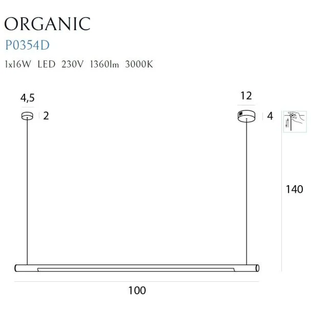 MAXLIGHT P0354D LAMPA WISZĄCA ORGANIC HORIZON 100CM CZARNA ŚCIEMNIALNA