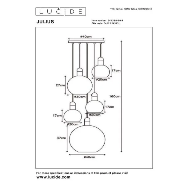 LUCIDE 34438/05/65 JULIUS LAMPA WISZĄCA