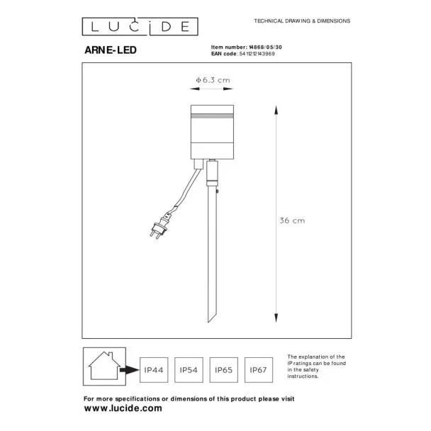 LUCIDE ARNE-LED 14868/05/30 LAMPA STOJĄCA - ZEWNĘTRZNA NOWOCZESNA