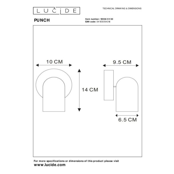 LUCIDE 13958/01/30 LAMPA ŚCIENNA REFLEKTOR PUNCH