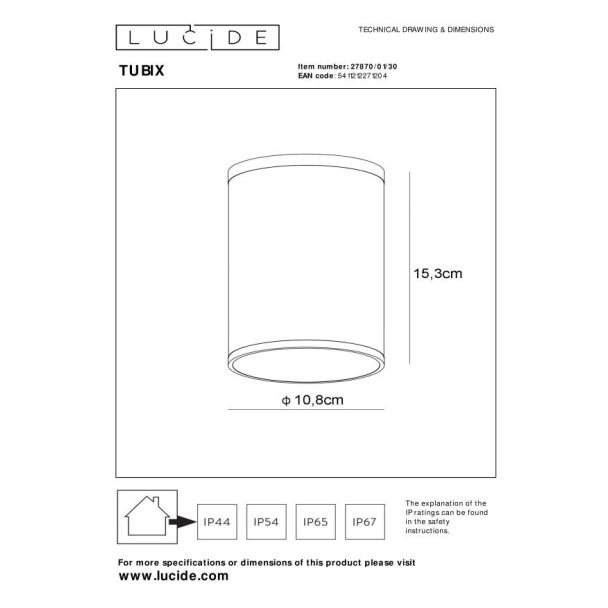 LUCIDE TUBIX 27870/01/30 LAMPA SUFITOWA - ZEWNĘTRZNA