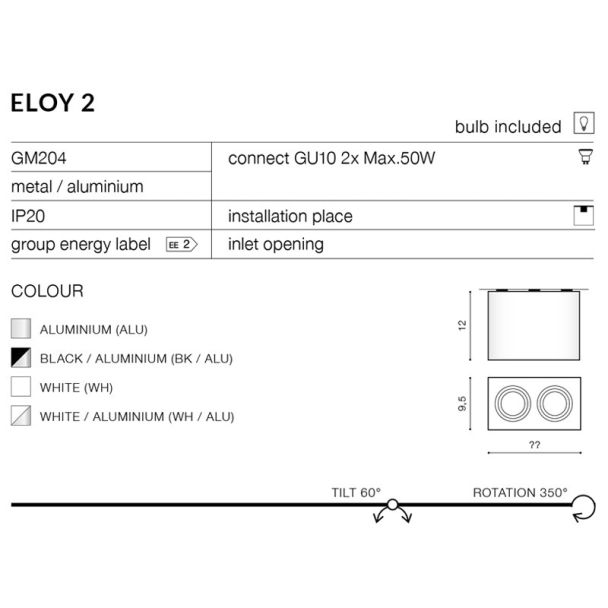 AZZARDO GM4204-WH-ALU / AZ1354 Eloy 2 (white/aluminium) Lampa sufitowa