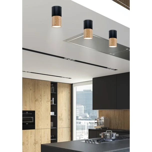 CANDELLUX 2282862 LAMPA SUFITOWA TUBA 1X50W GU10 DREWNIANY+CZARNY ŚR. 5,8 CM
