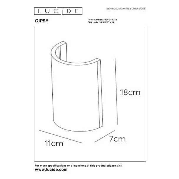 LUCIDE GIPSY 35200/18/31 LAMPA ŚCIENNA - NOWOCZESNA