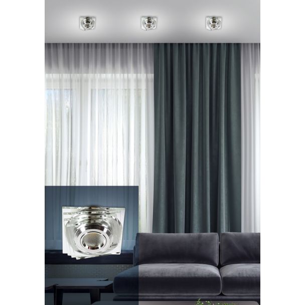 CANDELLUX 2228808 SS-32 AL/TR 3W LED COB 230V OPR. STROP. STAŁA KWADRATY SZKŁO TRANSPARENTNE