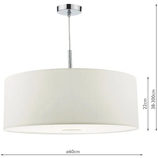 DAR RON172 RONDA 3LT PENDANT 60CM DRUM WHITE FAUX SILK