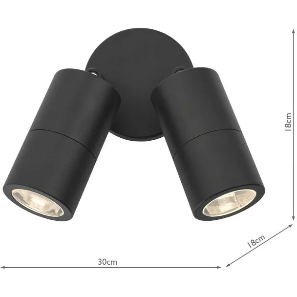 DAR ORT0922 ORTEGA 2LT W/LT BLACK ADJUSTABLE IP65