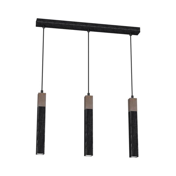 MILAGRO MLP7470 Lampa wisząca SOLO SAWN BLACK / PATINATED WOOD 3x mini GU10