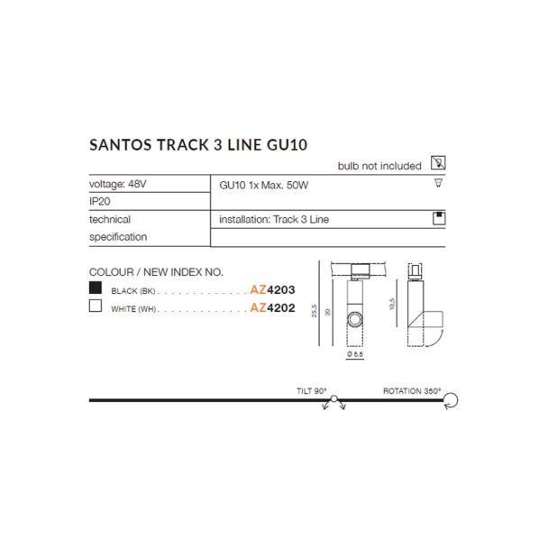 AZZARDO AZ4203 SANTOS TRACK 3LINE GU10 BK TECHNICAL TRACK BLACK reflektor 3-fazowy