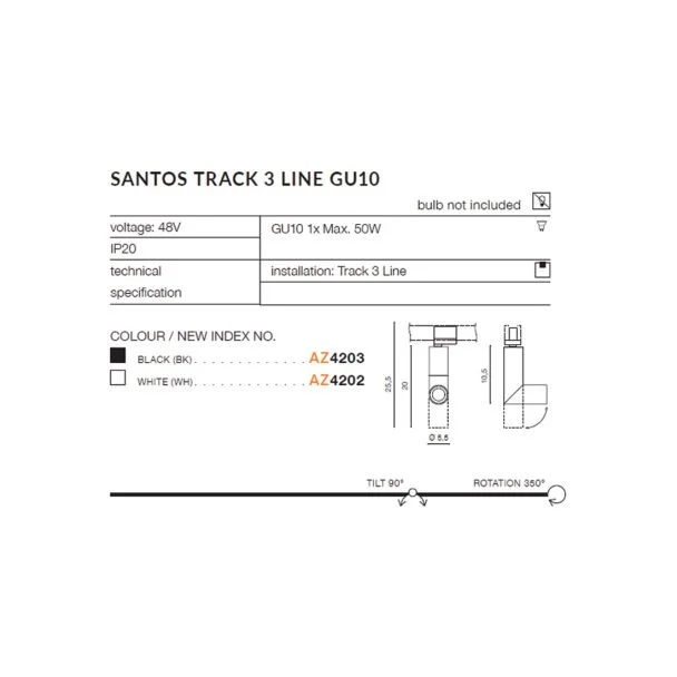 AZZARDO AZ4203 SANTOS TRACK 3LINE GU10 BK TECHNICAL TRACK BLACK reflektor 3-fazowy