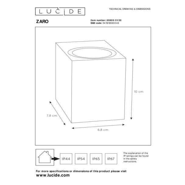 LUCIDE 69800/01/30 ZARO LAMPA ZAWNĘTRZNA