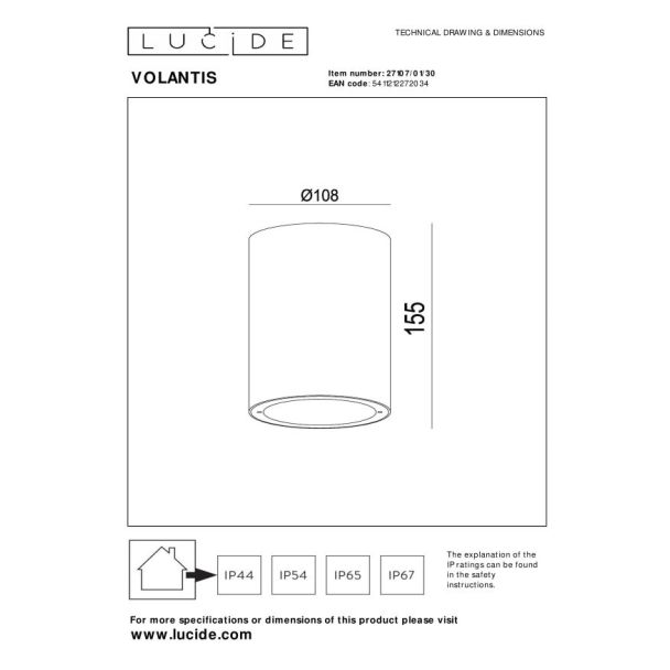 LUCIDE 27107/01/30 LAMPA ZEWNĘTRZNA SUFITOWAVOLANTIS