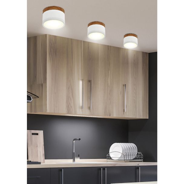 CANDELLUX 2273648 OPRAWA SUFITOWA TUBA 9W LED 4000K BIAŁY+DREWNIANY ŚR. 8,8 CM