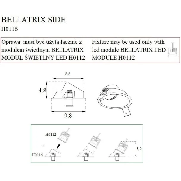 MAXLIGHT H0116 OPRAWA WPUSTOWA BELLATRIX SIDE CZARNA - BEZ MODUŁU ŚWIETLNEGO LED H0112