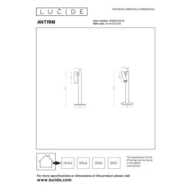 LUCIDE 27503/02/31 LAMPA ZEWNĘTRZNA STOJĄCA ANTRIM