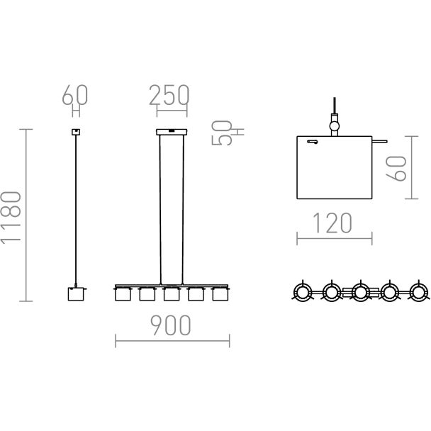RENDL R11678 ESTRA V wisząca biała szkło przezroczyste 230V LED 5x5W 3000K