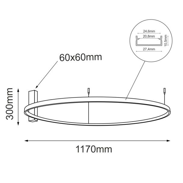 ANTIGO Plafon Agari 117 - Czarny (1170 mm) 3000K 1350