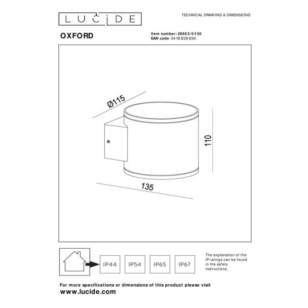 LUCIDE 28803/01/30 LAMPA ZEWNĘTRZNA ŚCIENNA OXFORD
