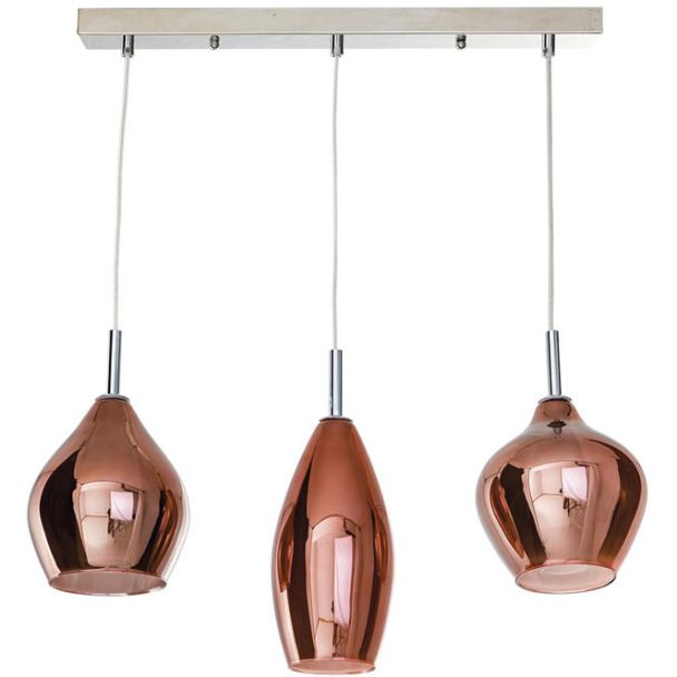 AZZARDO AZ3078 AMBER MILANO 3 COPPER DECORATIVE LAMP