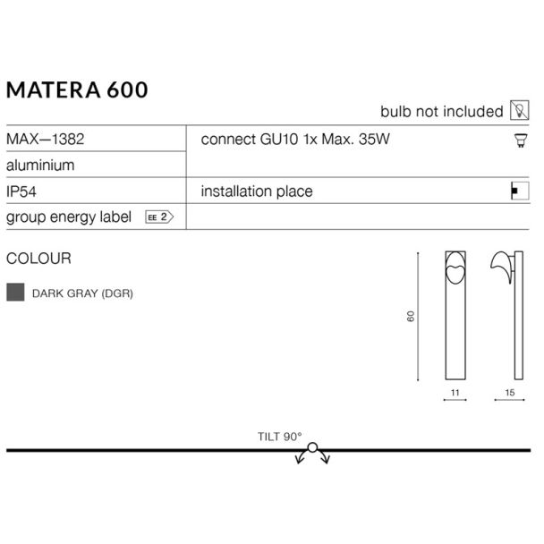 AZZARDO MAX—1382-DGR / AZ2185 Matera 600 (dark grey) Lampa zewnętrzna