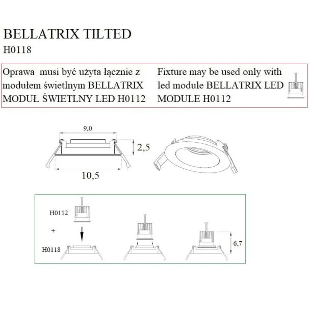 MAXLIGHT H0118 OPRAWA WPUSTOWA BELLATRIX TILTED CZARNA - BEZ MODUŁU ŚWIETLNEGO LED H0112