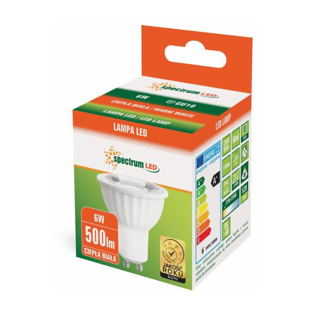 SPECTRUMLED 14092 Żarówka LED GU10 230V 6W SMD 45st WW z soczewką SPECTRUM