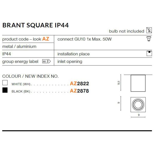 AZZARDO AZ2878 Brant Square IP44 (black)