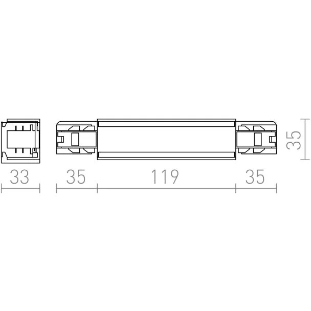 RENDL R11320 EUTRAC podłużny łącznik z opcją zasilania biała 230V zasilanie z łącznikiem 3-fazowy