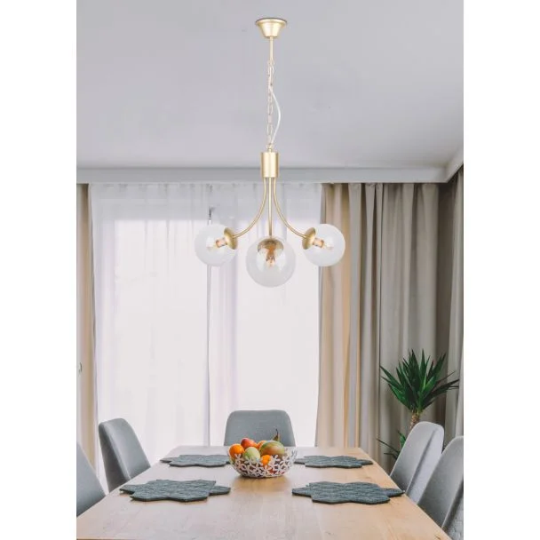 CANDELLUX 33-79015 DANI LAMPA WISZĄCA MOSIĄDZ 3X40W E14 KLOSZ BEZBARWNY