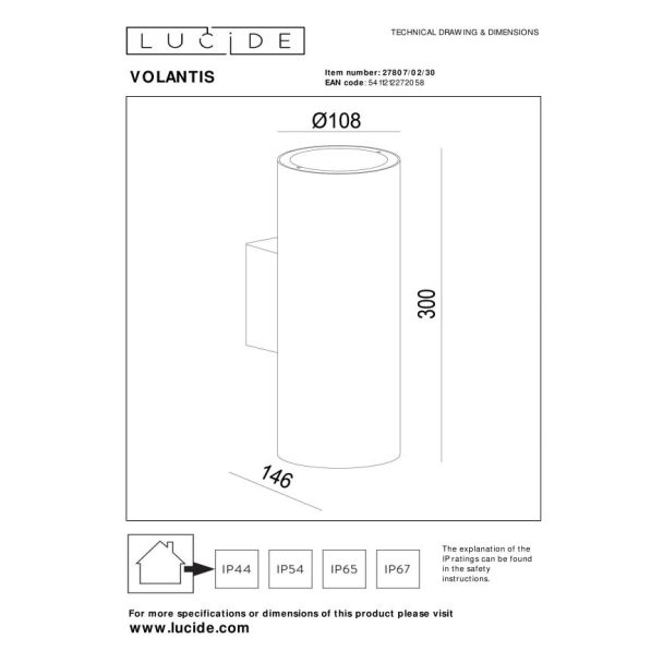 LUCIDE 27807/02/30 LAMPA ZEWNĘTRZNA ŚCIENNA VOLANTIS