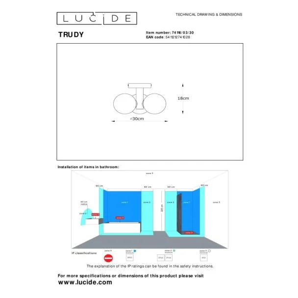 LUCIDE 74116/03/30 LAMPA SUFITOWA ŁAZIENKOWA TRUDY