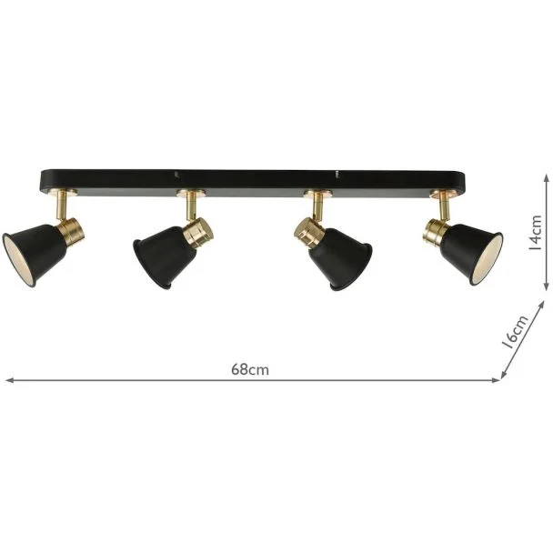 DAR FRY8454 FRY 4LT BAR PLATE BLACK ROSE GOLD GU10 LED INC