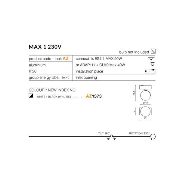 AZZARDO AZ1373 Max 1 230V (white/black)