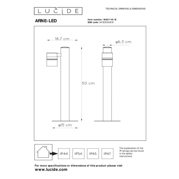 LUCIDE ARNE-LED 14867/49/12 LAMPA STOJĄCA - ZEWNĘTRZNA NOWOCZESNA