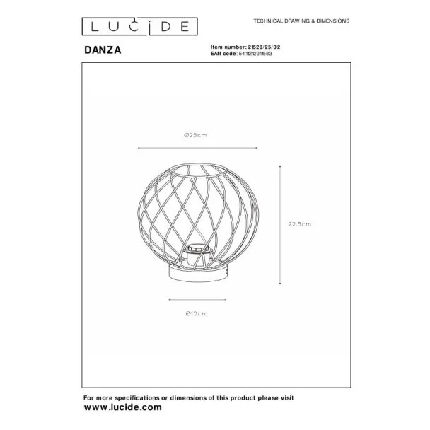 LUCIDE 21528/25/02 LAMPA STOJĄCA STOŁOWA DANZA